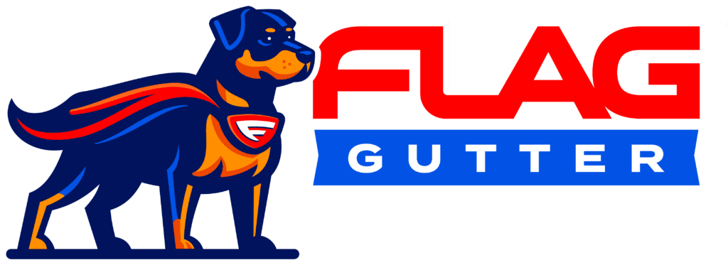 Flag Gutter — superhero Rottweiler mascot logo